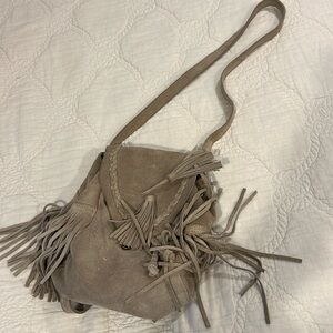 Suede fringe backpack purse